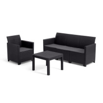 Salon de jardin modulable en résine imitation rotin tressé - Noir -