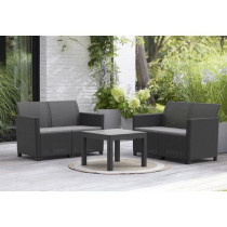Salon de jardin modulable en résine imitation rotin tressé - Noir -