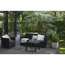 Salon de jardin modulable en résine imitation rotin tressé - Noir -