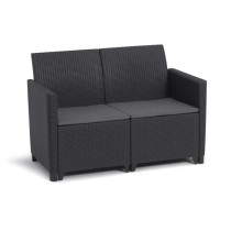 Salon de jardin modulable en résine imitation rotin tressé - Noir -