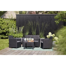 Salon de jardin en résine imitation rotin tressé - Noir - Avec table