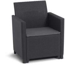 Salon de jardin en résine imitation rotin tressé - Noir - Avec table