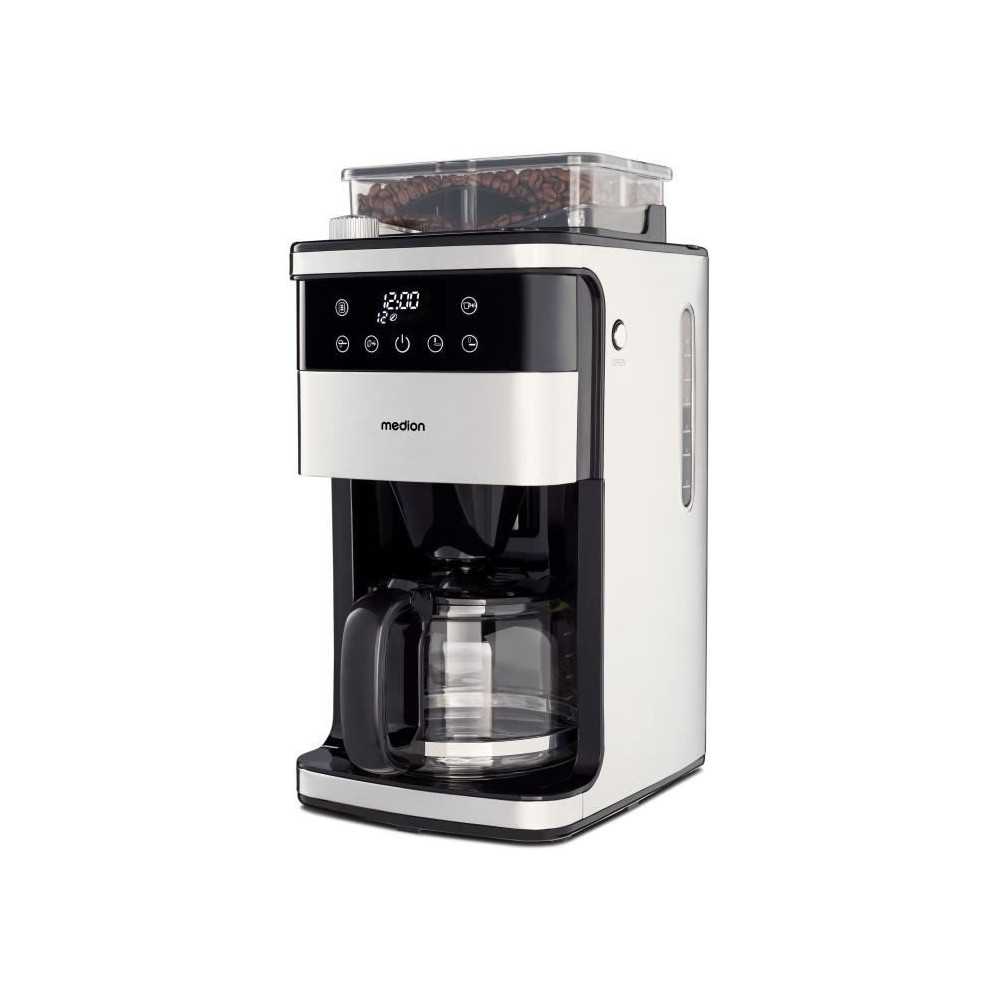 Cafetiere Filtre Digitale avec Broyeur - MEDION - 1000W - 1,5L - Silve