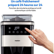 Cafetiere Filtre Digitale avec Broyeur - MEDION - 1000W - 1,5L - Silve