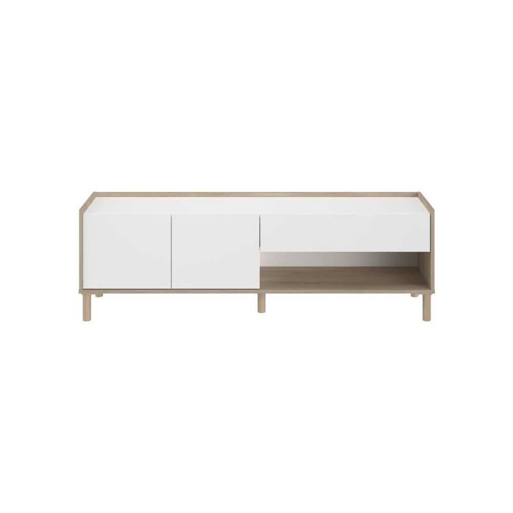 Meuble TV - MORPHOS - Décor blanc / Chene - 150 x 47,3 x 40 cm - PARI
