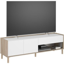 Meuble TV - MORPHOS - Décor blanc / Chene - 150 x 47,3 x 40 cm - PARI