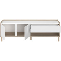 Meuble TV - MORPHOS - Décor blanc / Chene - 150 x 47,3 x 40 cm - PARI