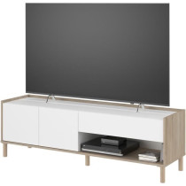 Meuble TV - MORPHOS - Décor blanc / Chene - 150 x 47,3 x 40 cm - PARI