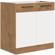 ROCK - Meuble bas - Mélaminé decor chene Lancelot et Blanc - 80 cm -