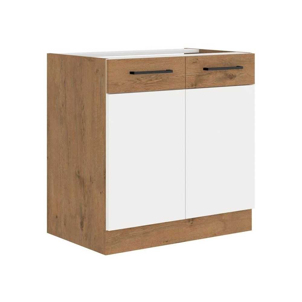 ROCK - Meuble bas - Mélaminé decor chene Lancelot et Blanc - 80 cm -