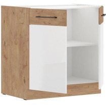 ROCK - Meuble bas - Mélaminé decor chene Lancelot et Blanc - 80 cm -