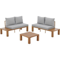 Salon de jardin canapé d'angle - Aluminium effet bois - 4 personnes -