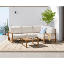 Salon de jardin canapé d'angle - Aluminium effet bois - 5 personnes -