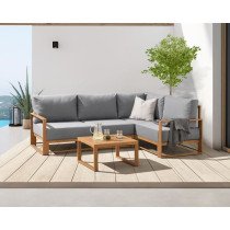 Salon de jardin canapé d'angle - Aluminium effet bois - 5 personnes -