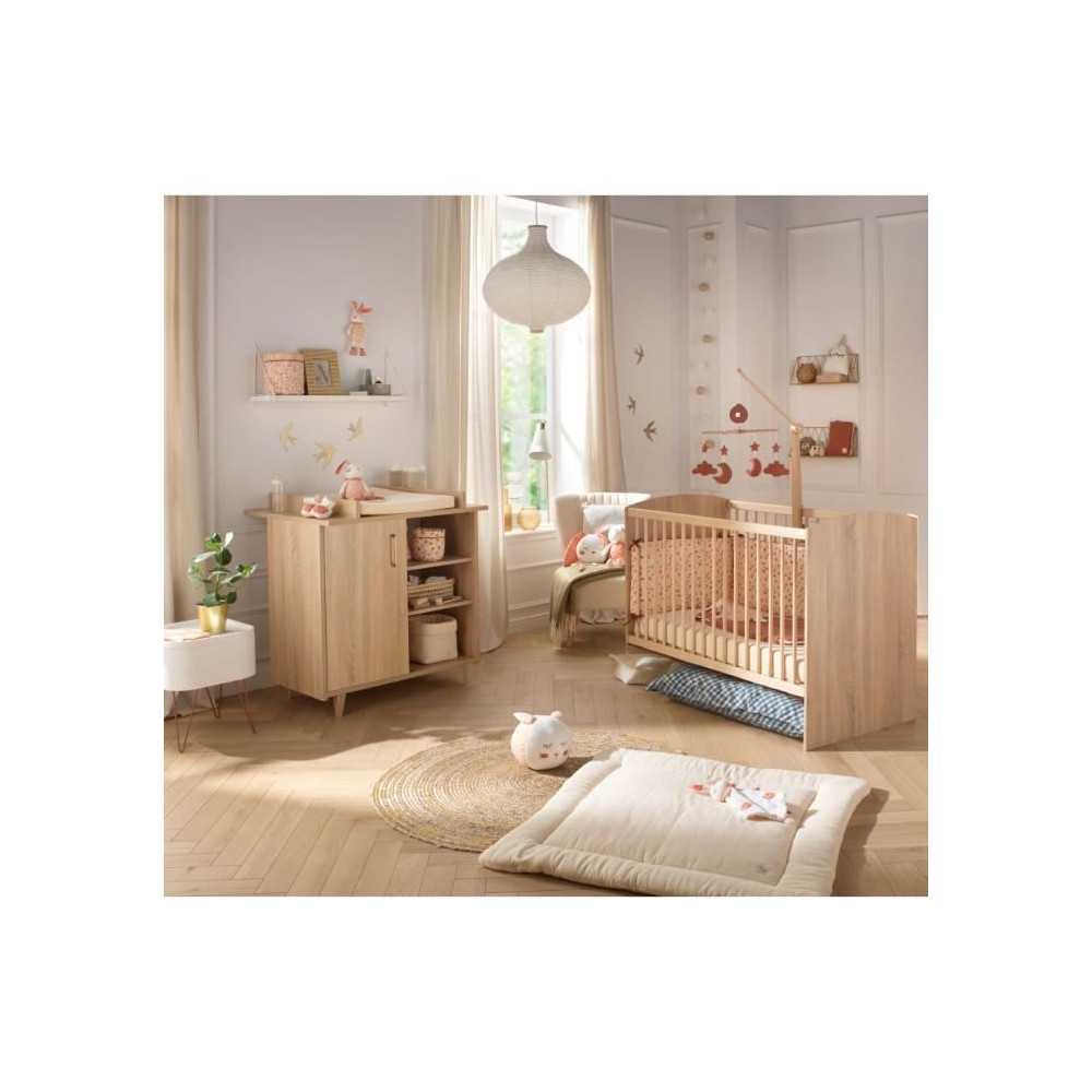 Chambre duo bébé - SAUTHON - Sam Chene doré - Lit bébé 120 x 60 c