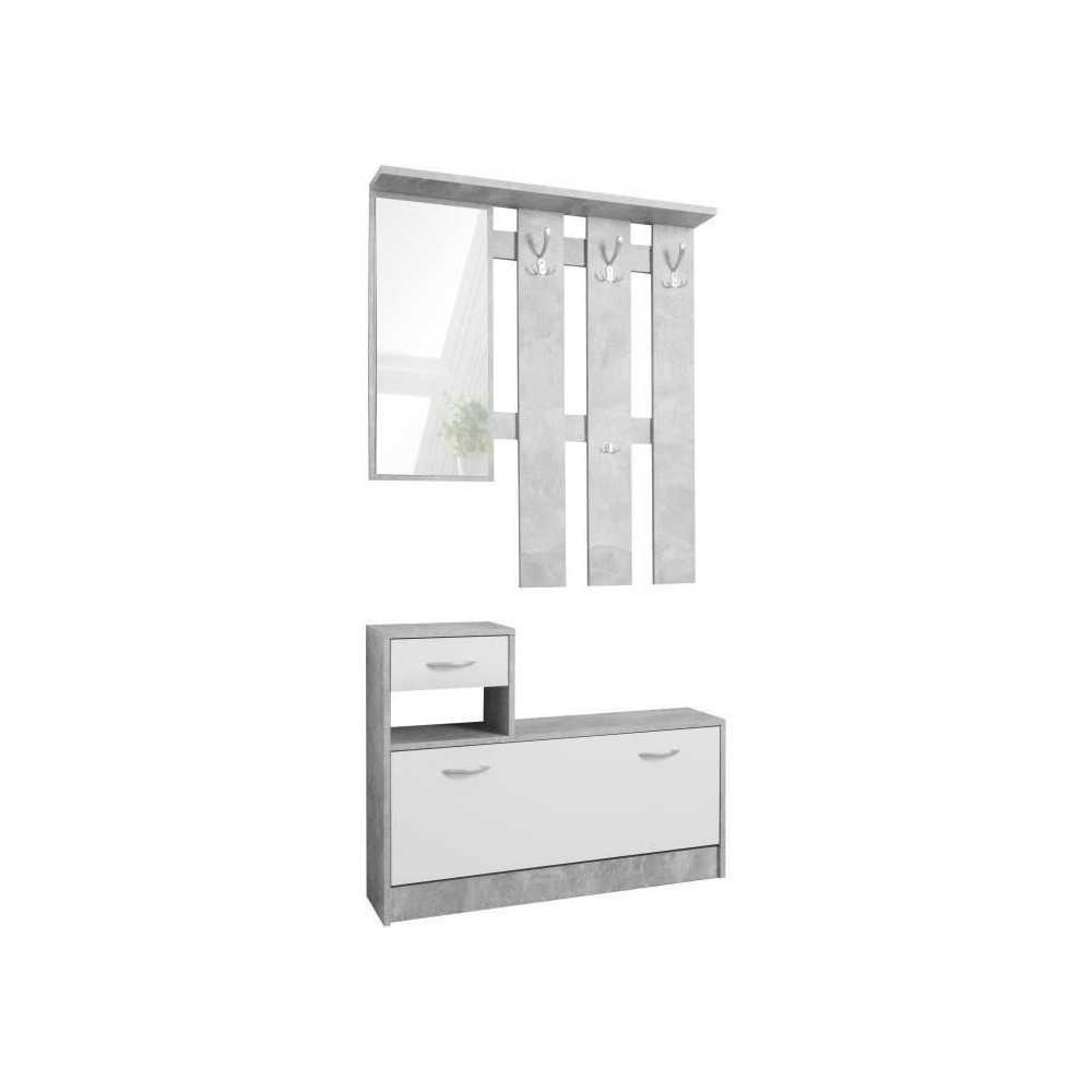Vestiaire Rudolf - Décor béton structuré / blanc - 100 x 180 x 25 c