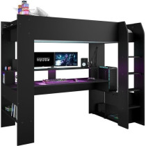 Lit mezzanine combiné enfant LED Gamer ONLINE - 90 x 200 cm - Noir ma