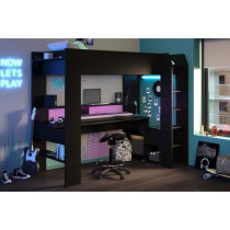 Lit mezzanine combiné enfant LED Gamer ONLINE - 90 x 200 cm - Noir ma