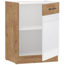ROCK - Meuble bas - Mélaminé chene Lancelot et Blanc brillant - 60 c