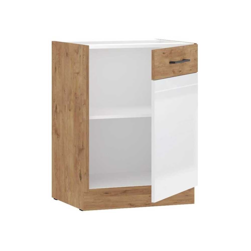 ROCK - Meuble bas - Mélaminé chene Lancelot et Blanc brillant - 60 c