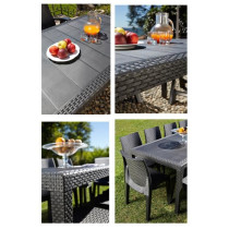 Queen outdoor dining table with rattan effect - Anthracite - 220 x 90