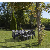 Queen outdoor dining table with rattan effect - Anthracite - 220 x 90