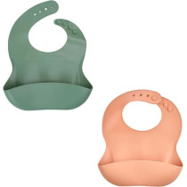 SET OF 2 SILICONE BIBS 1 CACTUS GREEN + 1 PEACH