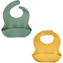 SET OF 2 SILICONE BIBS 1 CACTUS GREEN + 1 HONEY YELLOW