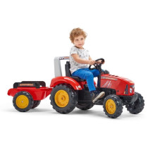 FALK - Supercharger red pedal tractor with opening hood and trailer in