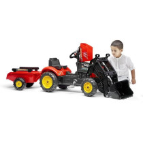 Red Supercharger pedal tractor with opening hood and trailer