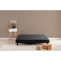 Sommier tapissier a lattes 140 x 190 cm - Bois massif noir + Pieds - D