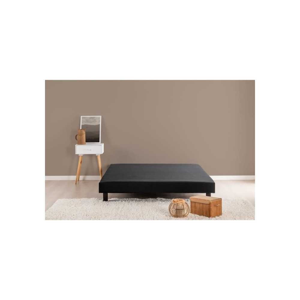 Sommier tapissier a lattes 140 x 190 cm - Bois massif noir + Pieds - D