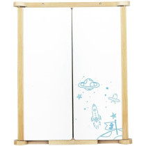 Natural Wood Triptych Wall Painting - JEUJURA - Central Slate and Chal