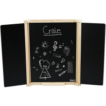 Natural Wood Triptych Wall Painting - JEUJURA - Central Slate and Chal