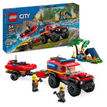 LEGO 60412 City 4x4 Fire Truck and Lifeboat, Toy with Boat, Trailer an