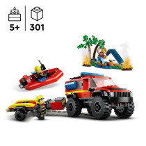LEGO 60412 City 4x4 Fire Truck and Lifeboat, Toy with Boat, Trailer an