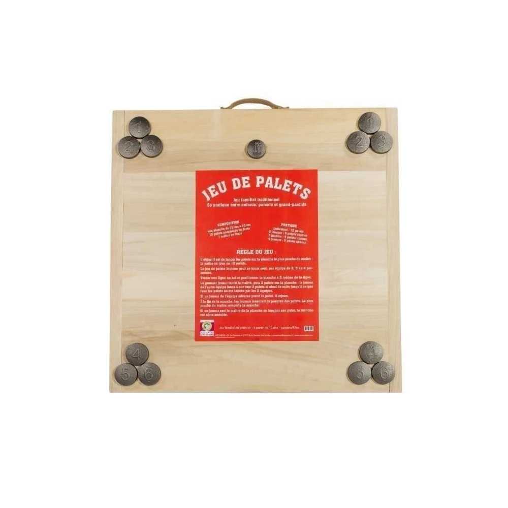 MECABOIS Complete Puck Game - 12 flat throwing and wooden board (Breto