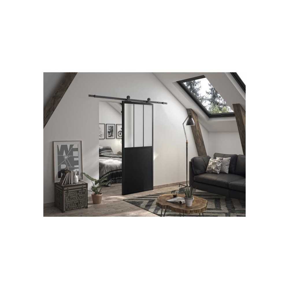 OPTIMUM Kit porte coulissante ATELIER noir + rail apparent - 204 x 93