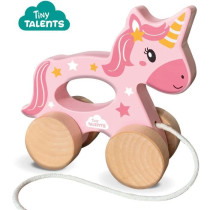 2 in 1 Wooden Unicorn - Push and Pull - SES CREATIVE - Pink unicorn to
