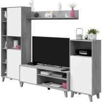 Ensemble meuble TV modulable - Zoe - Ouverture PUSH - Blanc Artik et g