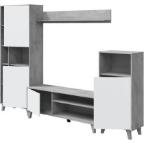 Ensemble meuble TV modulable - Zoe - Ouverture PUSH - Blanc Artik et g