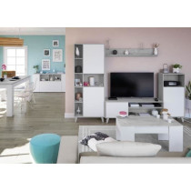 Ensemble meuble TV modulable - Zoe - Ouverture PUSH - Blanc Artik et g