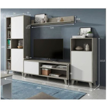 Ensemble meuble TV modulable - Zoe - Ouverture PUSH - Blanc Artik et g