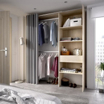 Dressing extensible avec rideau + 1 tiroir - SUIT - Décor chene natur