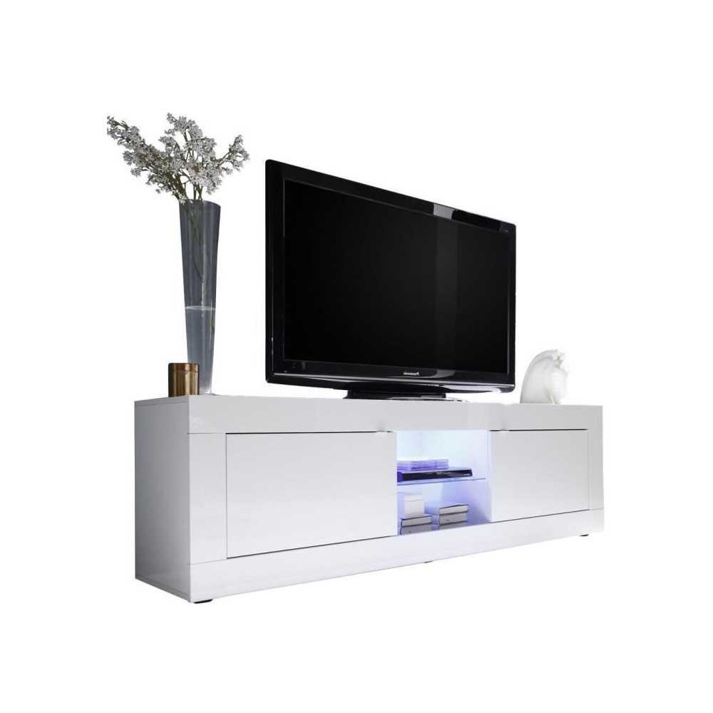 Meuble TV - BASICO - 2 portes - Blanc laqué brillant - 180 x 43 x 56