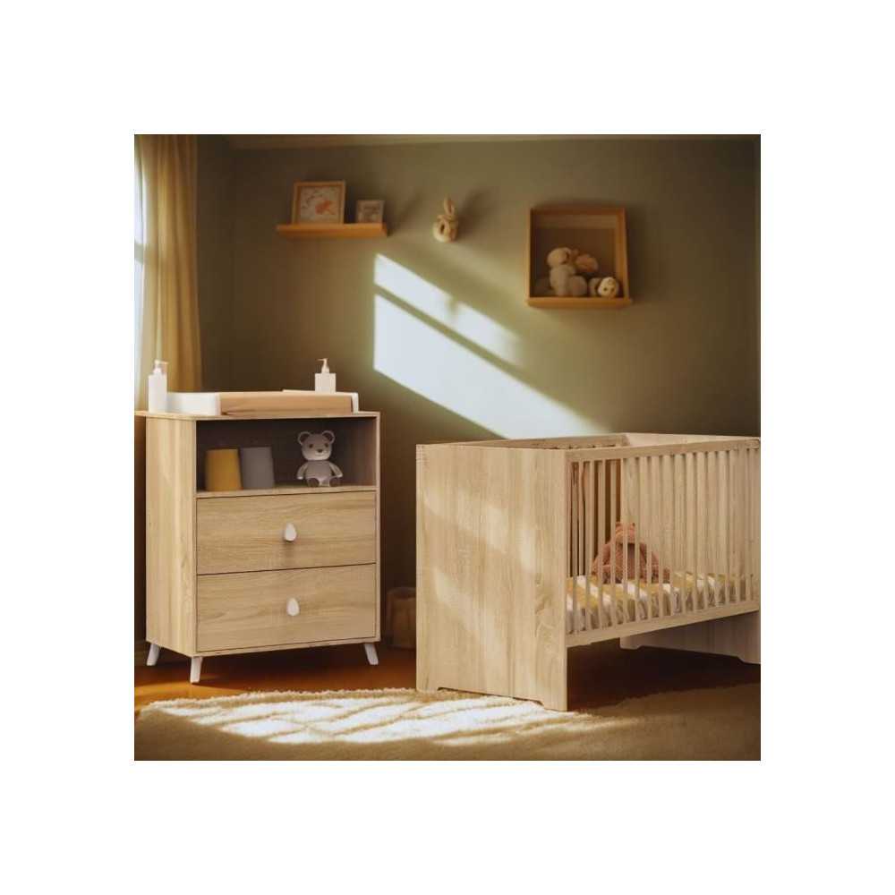 Chambre bébé duo MONTANA - Lit 120x60 + Commode a langer 2 tiroirs d