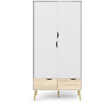 Armoire - Blanc / Chene - 2 portes / 2 tiroirs - Pietement évasé en