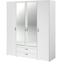Armoire VARIA - Décor blanc - 4 portes battantes + 2 miroirs + 2 tiro