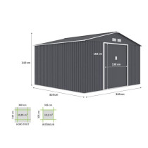 JUPITER Abri de jardin en métal 10,85 m² - 340 x 319 x 210 cm - Kit
