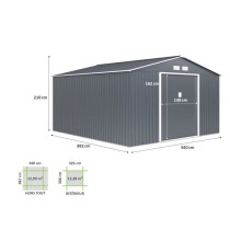 NEPTUNE Abri de jardin en métal 12,99 m² - 340 x 382 x 210 cm - Kit